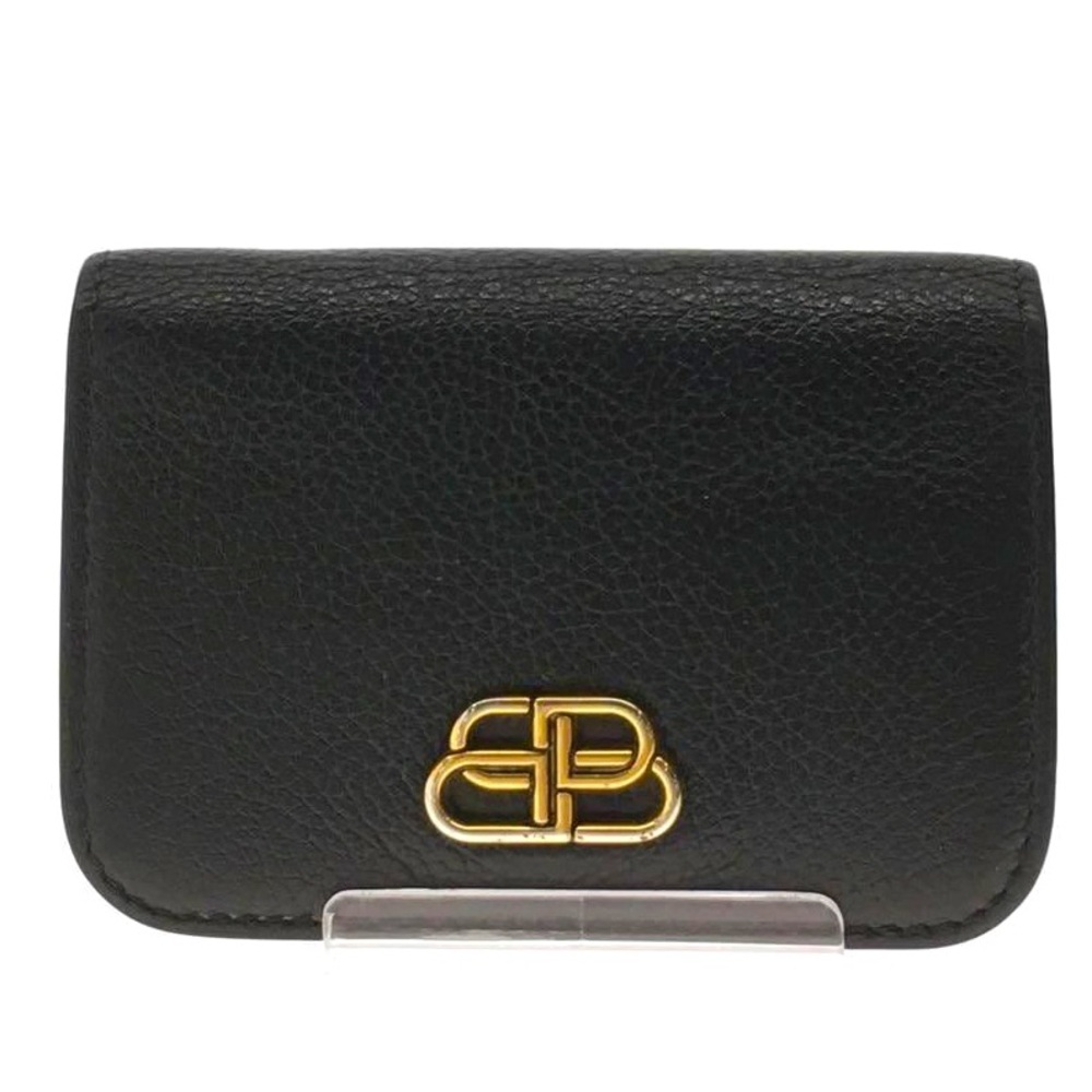 Authentic BALENCIAGA BB Logo Mini Trifold Wallet Leather